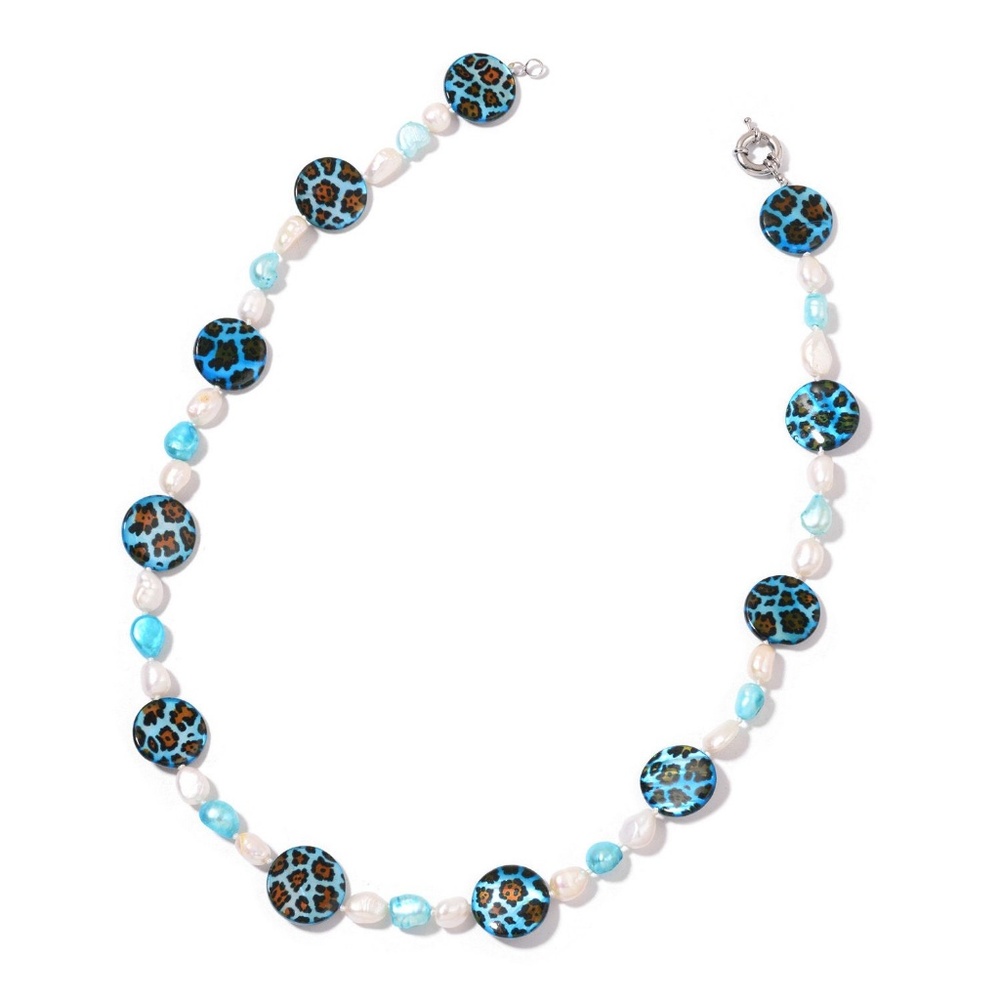 Cheetah Print Blue Shell/Freshwater Pearls NWT!